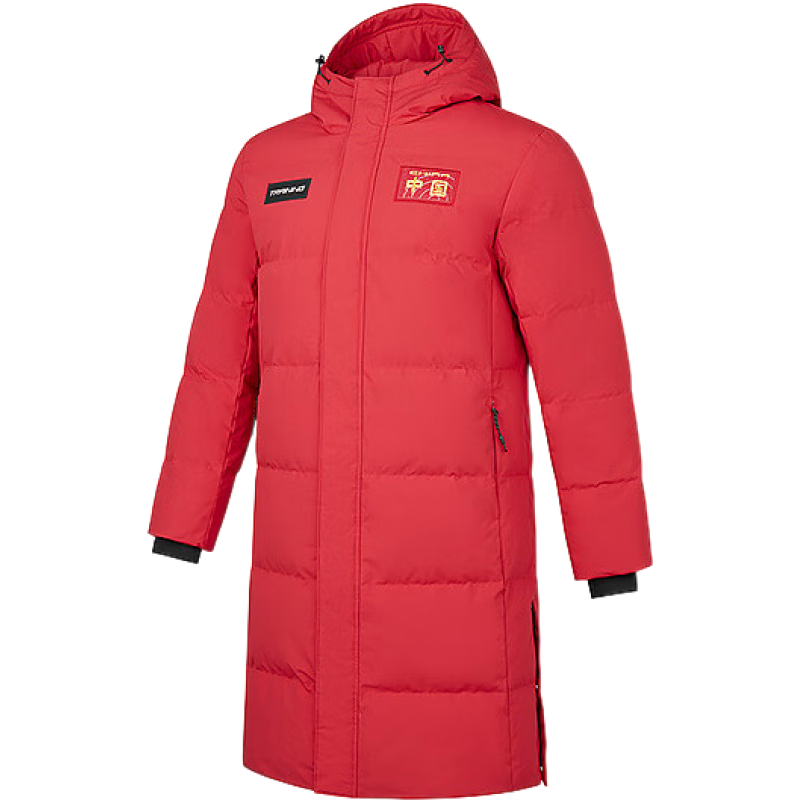 乔丹被窝长款羽绒服男外套冬季保暖防寒防风防泼水连帽运动休闲风衣 椒红 M