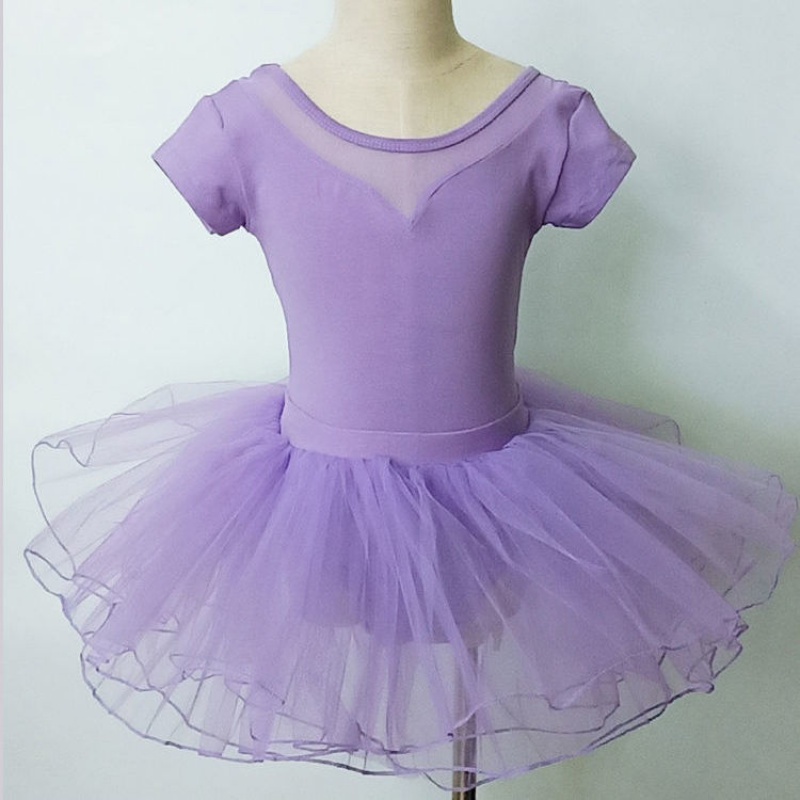 服女孩夏季短袖跳舞衣服中国舞民族舞练舞服装 浅紫色衣服 白色纱裙