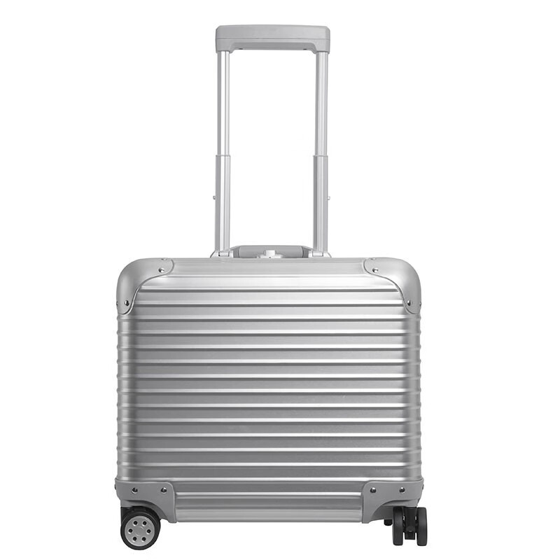 EBEN半开合宽体铝镁合金电脑拉杆箱多袋多层纯色男女行李箱17英寸 银色