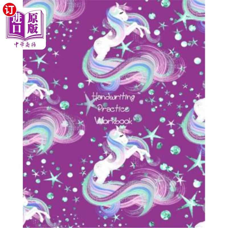 letter tracing  笔迹练习手册:紫色独角兽封面-字母追踪-带图片的完