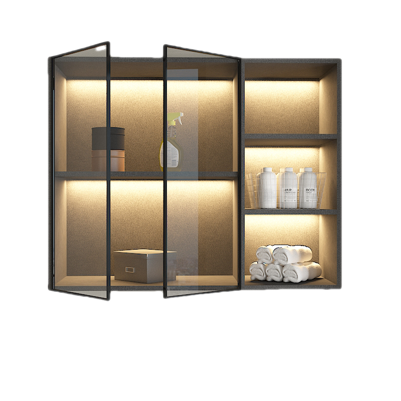 叶氏木语 轻奢玻璃门阳台柜子储物柜防晒挂墙厨房吊柜壁柜卫生间收纳柜飘窗柜可定制 单门陨石灰【长60x深30x高95cm】 包入户包安装