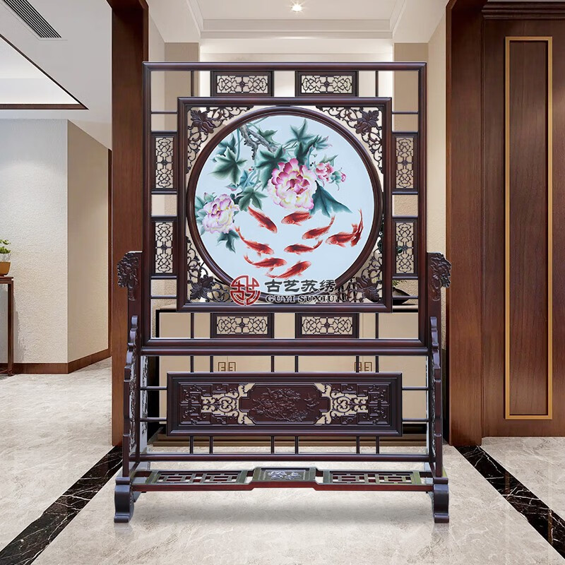 古艺苏绣屏风富贵有余客厅玄关办公室双面绣隔断商务乔迁周年庆礼品