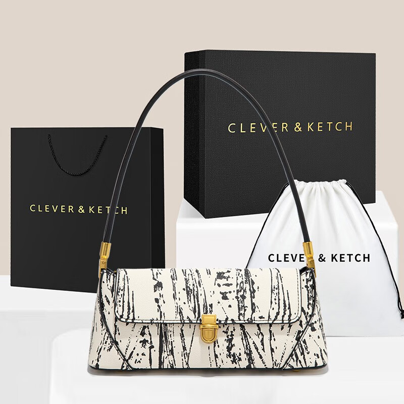 clever & ketch包包女包手提单肩法棍包新款百搭小众印花包 生日礼物