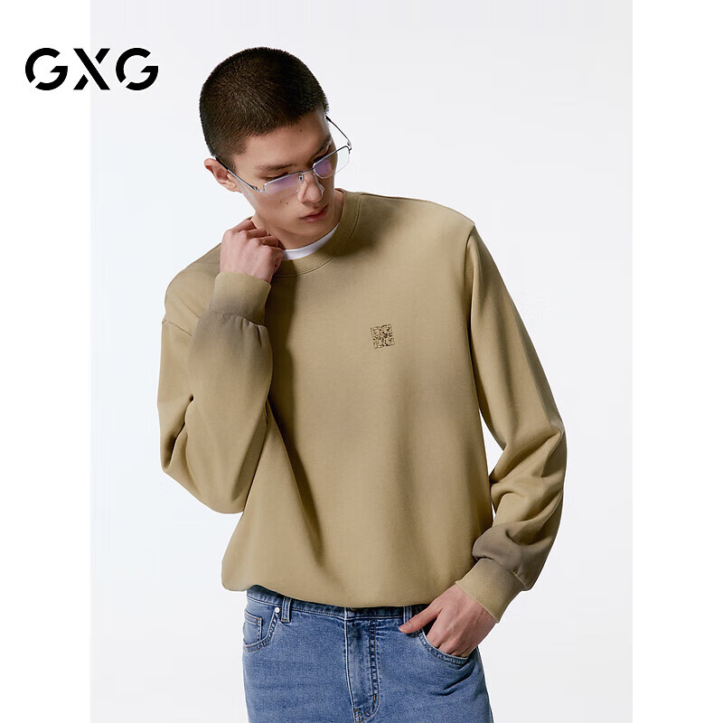 GXG男装卡其色喷色圆领卫衣24年秋季新品 卡其色 165/S
