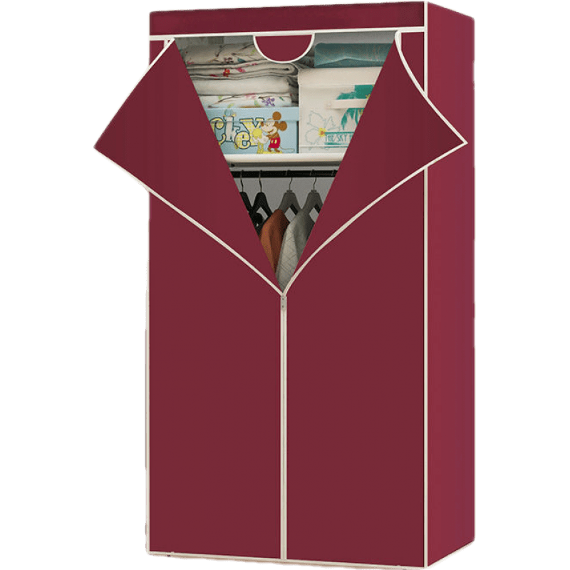 杜裕惟 单人简易衣柜布衣橱钢架加固时尚创意组合整理柜防尘简约 70T型酒红色