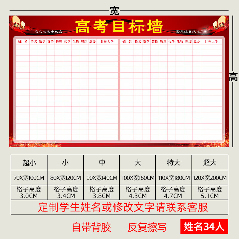 华爵仕定制高中初中教室布置班级高考目标墙模考分数名次表挂图墙贴画