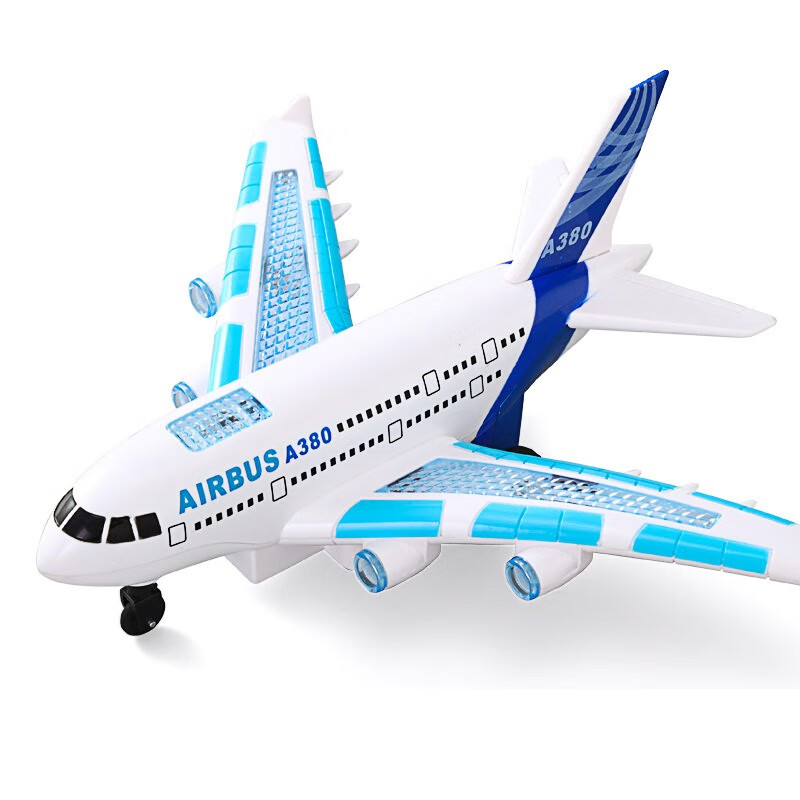可充电仿真a380客机航空模型小孩宝宝儿童音乐玩具电动遥控飞机 蓝色a