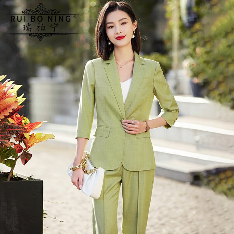 瑞柏宁(ruiboning)品牌休闲西装套装女夏新款薄感修身职业女士西服
