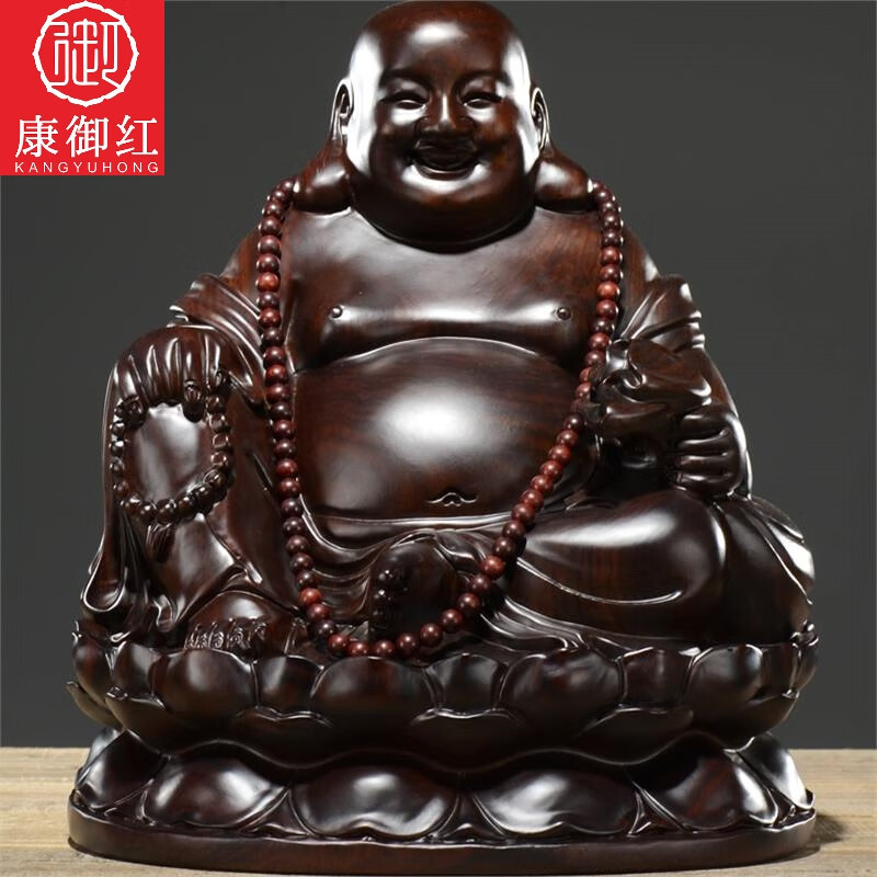 黑檀木雕大肚彌勒佛像實(shí)木雕刻客廳家用工藝禮品大號(hào)坐蓮笑佛擺件 黑檀坐蓮彌勒佛整木精雕高13CM