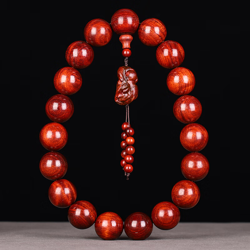 饰由美红木手串赞比亚小叶紫檀佛珠20高密沉水老料血檀手链男士文玩