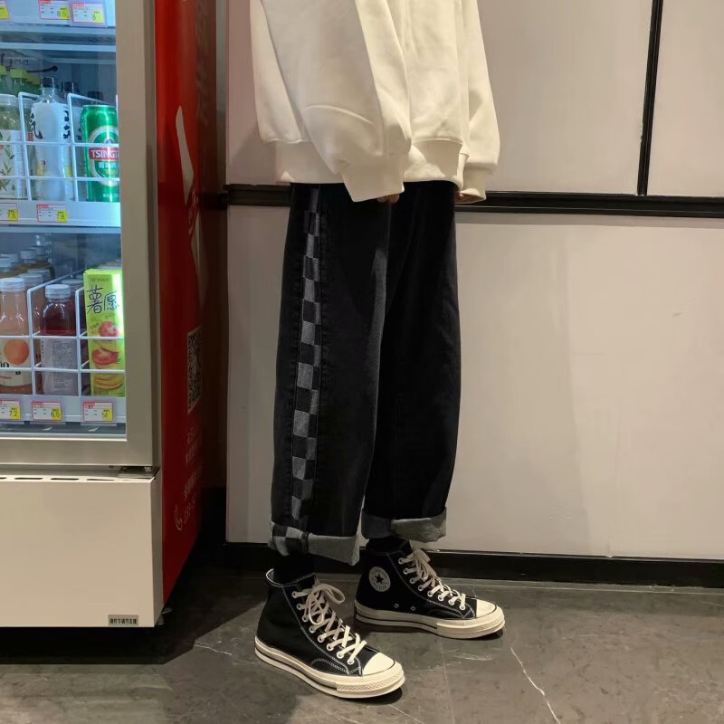 纯以纯男网图夏季薄款冰丝休闲裤子男士直筒宽松韩版潮流男生九分运动
