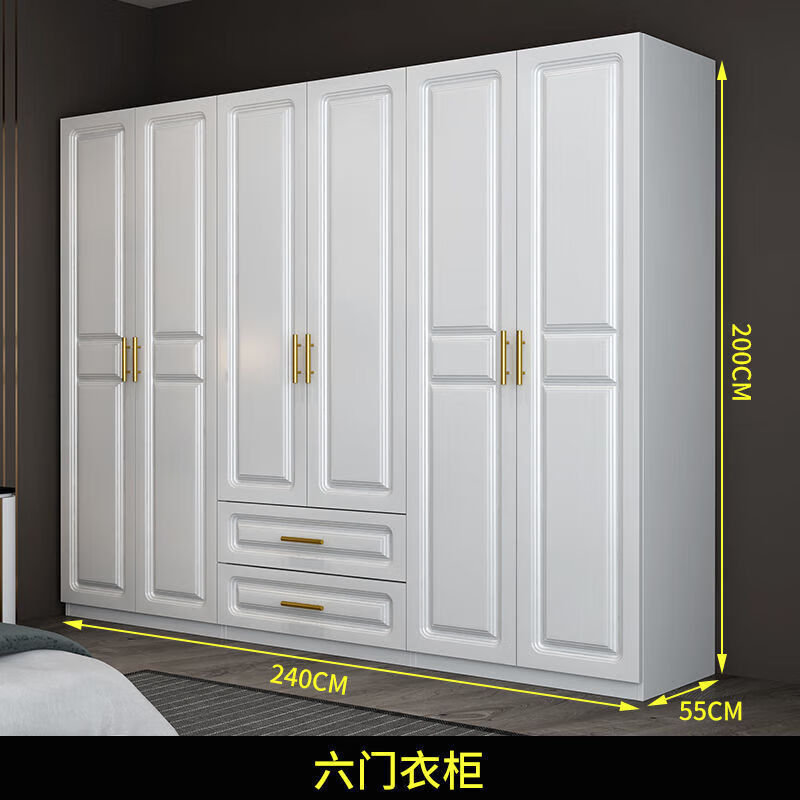 安森威2026新款实木衣柜现代简约卧室带梳妆台欧式轻奢大容量储物衣柜 生态板衣柜+梳妆台+顶柜+边柜 C6门【常年保】