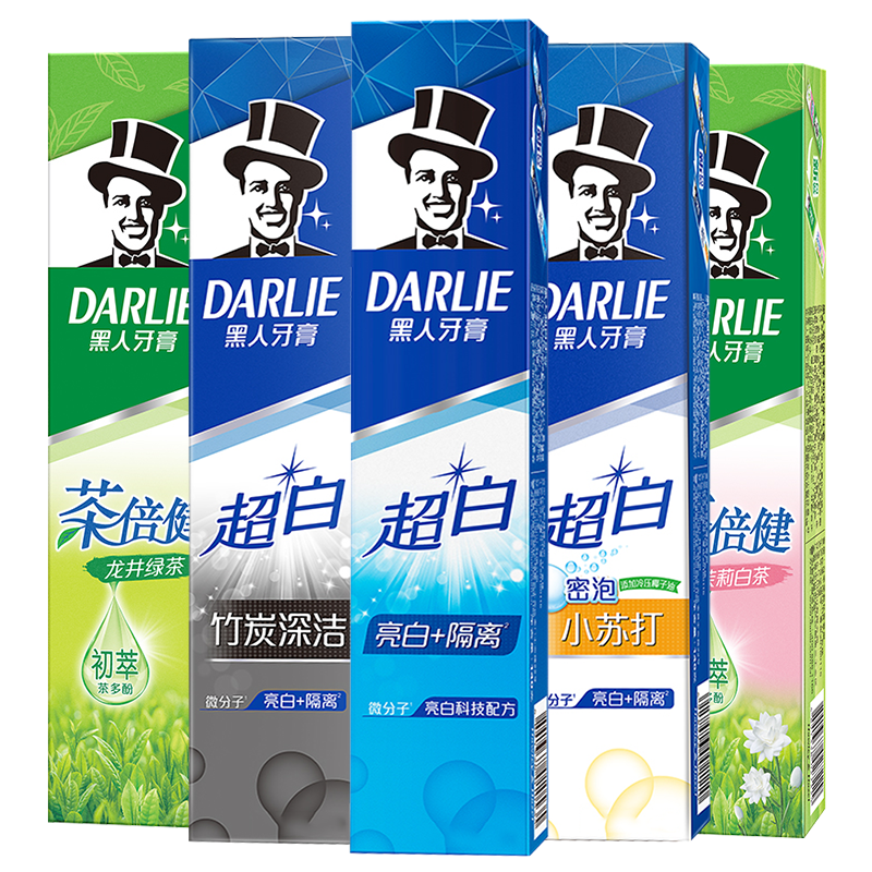 好来（DARLIE）黑人牙膏超白茶倍健家庭实惠装烟渍牙渍黄牙含氟清新口气 茶薄荷小苏打415g
