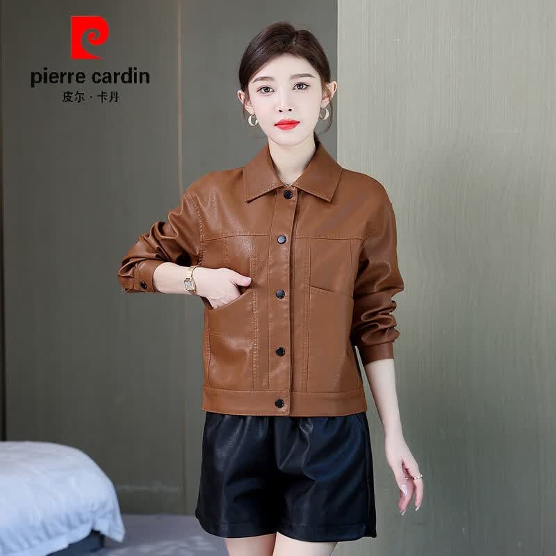 皮尔卡丹（pierre cardin）海宁真皮皮衣女2023秋冬款短款韩版翻领长袖时尚洋气初秋夹克外套 驼色 L【80-100斤】怎么样,好用不?
