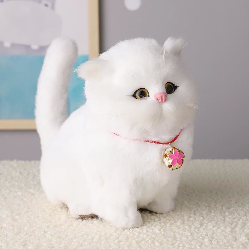 仿真猫咪玩偶会叫小猫咪摆件可爱假猫咪儿童玩具公仔生日礼物 纯白 仿