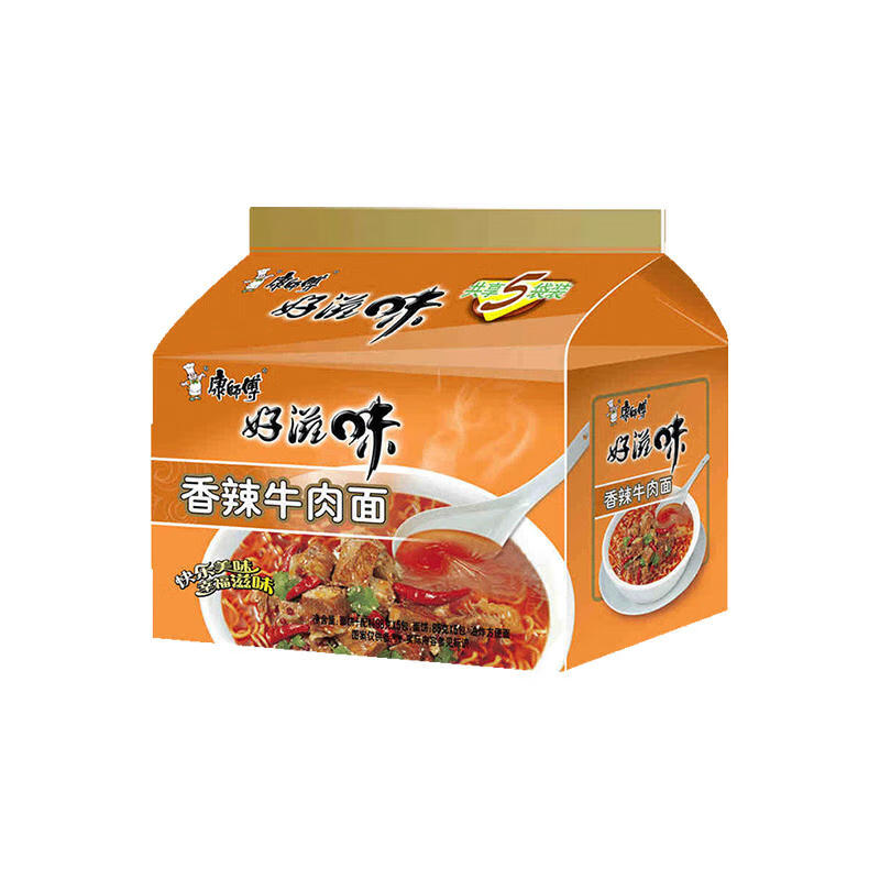 康师傅方便面好滋味香辣牛肉面93g*5袋装泡面速食面