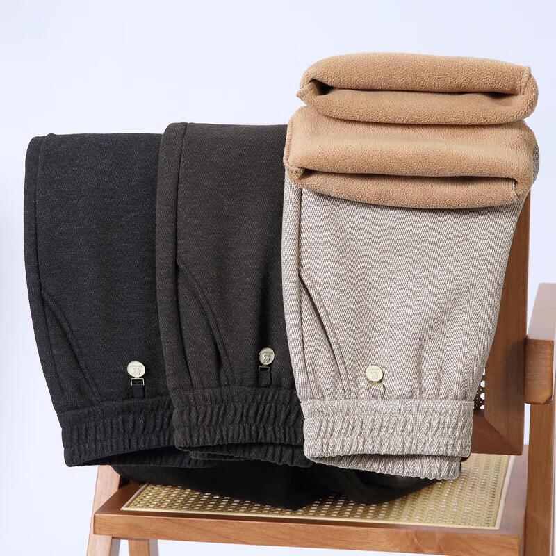 漫花格中老年女裤妈妈秋冬款休闲阔腿长裤奶奶裤加绒加厚老太太松紧裤子 春秋-黑灰色 4XL 建议130-140斤