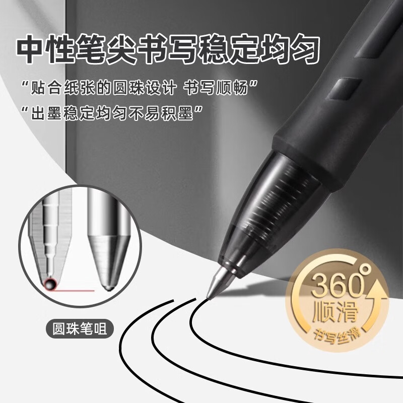 得力按动中性笔签字笔顺滑速干0.5mm子弹头黑笔大容量商务办公水性笔按压笔学生考试刷题笔碳素笔 【臻顺滑】轻奢白3支整盒-贈20支笔芯