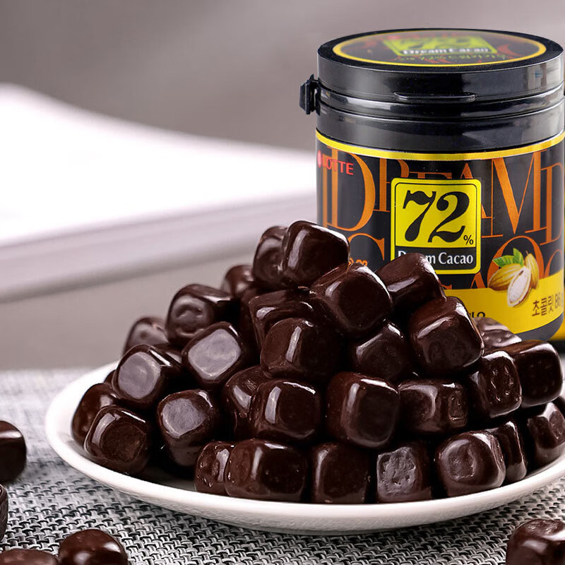 乐天黑巧克力韩国进口lotte梦 巧克力豆零食黑巧 72%巧克力豆1 罐装