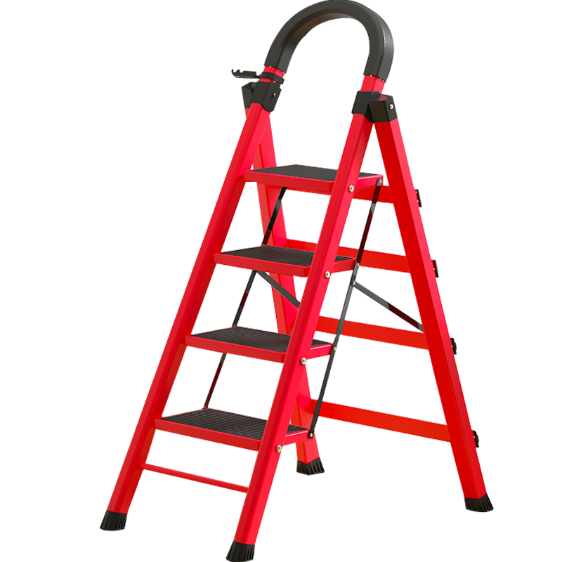 奥伦福特 梯子家用折叠梯人字梯加厚碳钢宽踏板多功能工程梯 加厚四步梯-红色