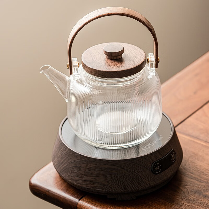 水壶中式家用全自动蒸汽煮茶炉茶具套组 破晓胡桃色 优雅提梁壶(条纹)