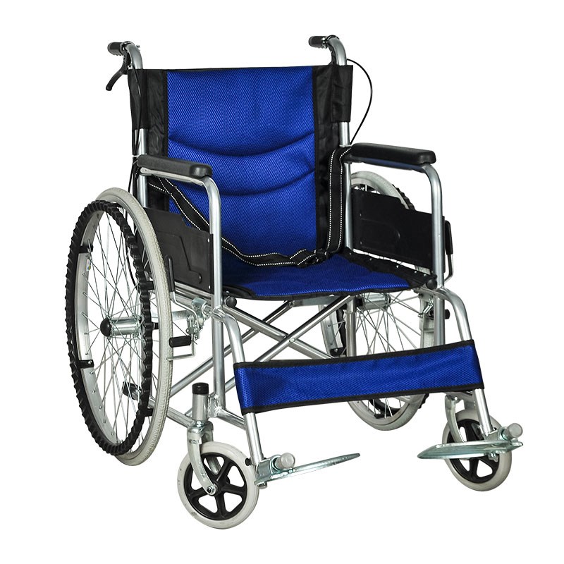 吉家（JIJIA）轮椅车 可折叠 16寸铝合金轮椅  老年人轮椅车轻便 代步车残疾人手推车 蓝色软面普通款