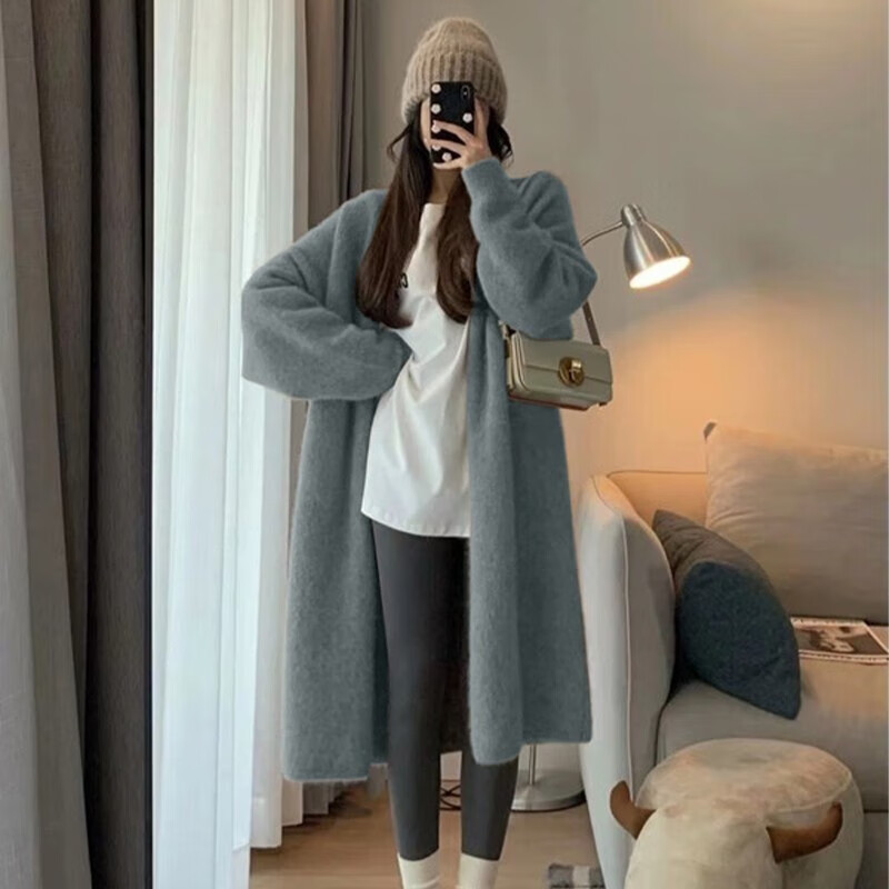 相伊恋人针织开衫女25年秋冬季新款设计感毛衣针织外套显瘦慵懒风大衣外套 沙茶驼【长款】 均码