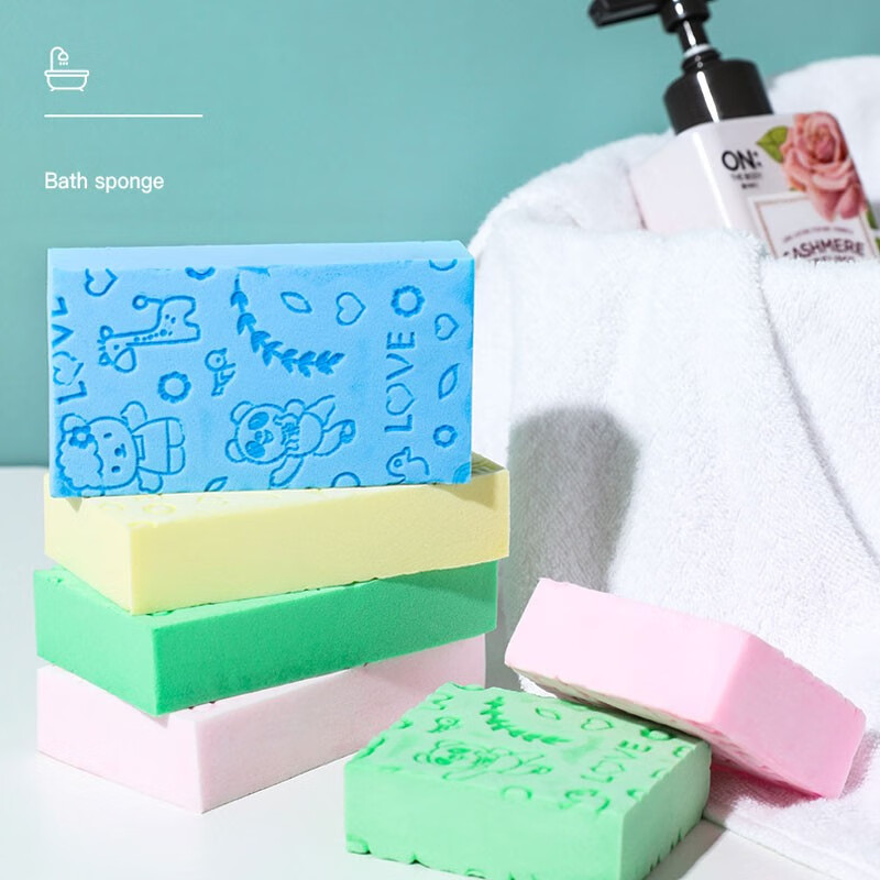 米德恩 儿童搓澡神器后背大人婴儿宝宝浴擦搓灰搓泥强力洗澡巾搓背海绵男 大号蓝+粉2个装(13*7*3cm)【带浴花】