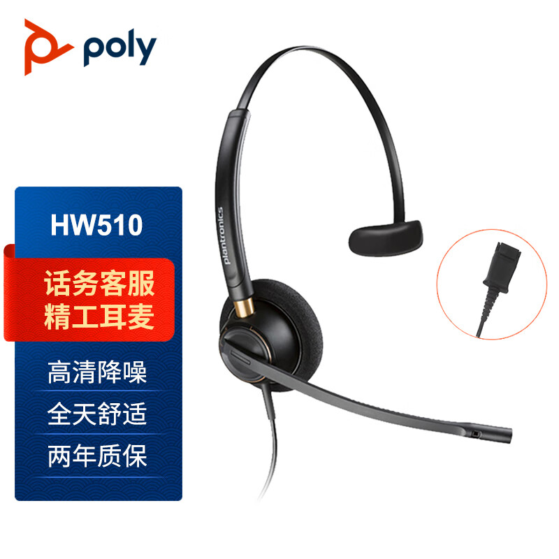 缤特力（Plantronics）Poly HW510 呼叫中心话务耳机 客服耳机 话务员耳麦 电销耳机 宽频降噪麦克风