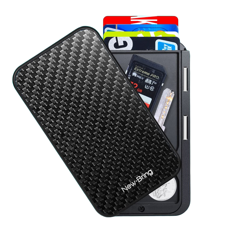 NewBring酷K钱包碳纤维卡包男防盗刷防消磁金属卡盒超薄银行卡套 碳纤维
