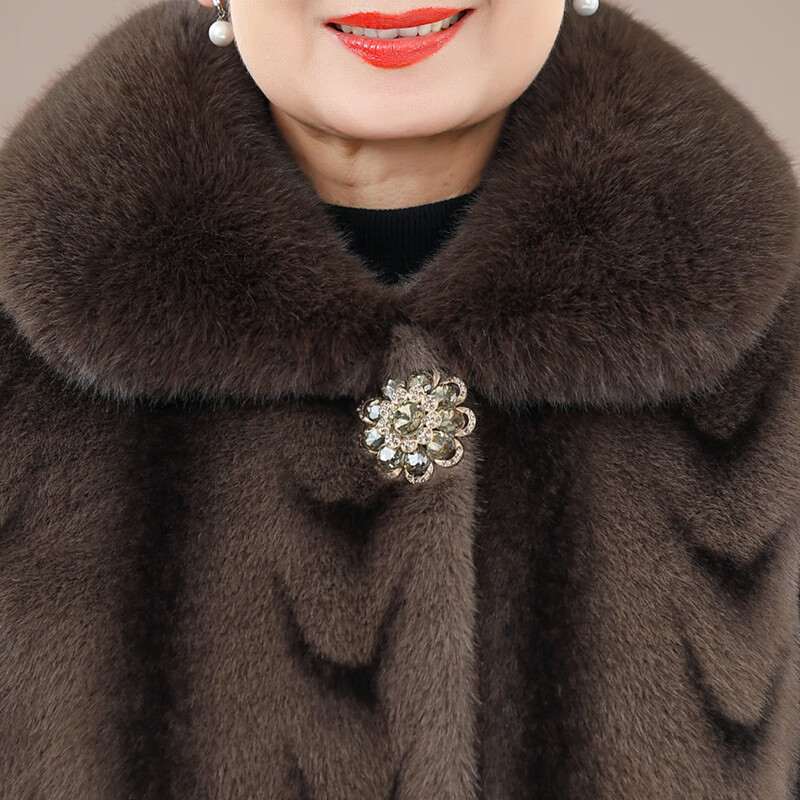 漫花格老年冬装女加绒加厚外套妈妈加绒仿皮草奶奶装冬季仿貂绒套装 咖啡色上衣+加绒裤 XL 建议85-105斤