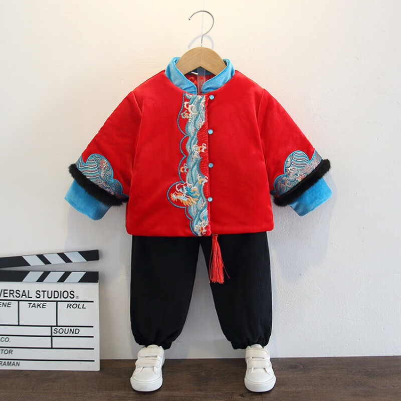 哈兜儿男童唐装拜年服冬装女童新年汉服喜庆过年服儿童中国风元旦演出