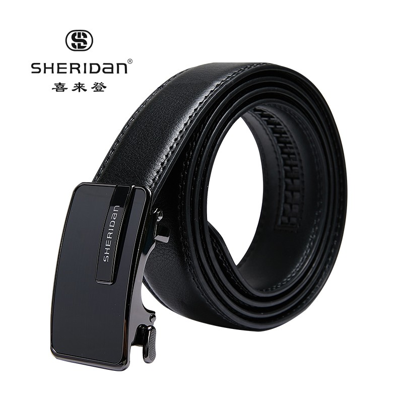 Sheridan喜来登 新款 牛皮腰带 商务休闲 通勤自动扣皮带 礼盒装 NL521551S 黑色