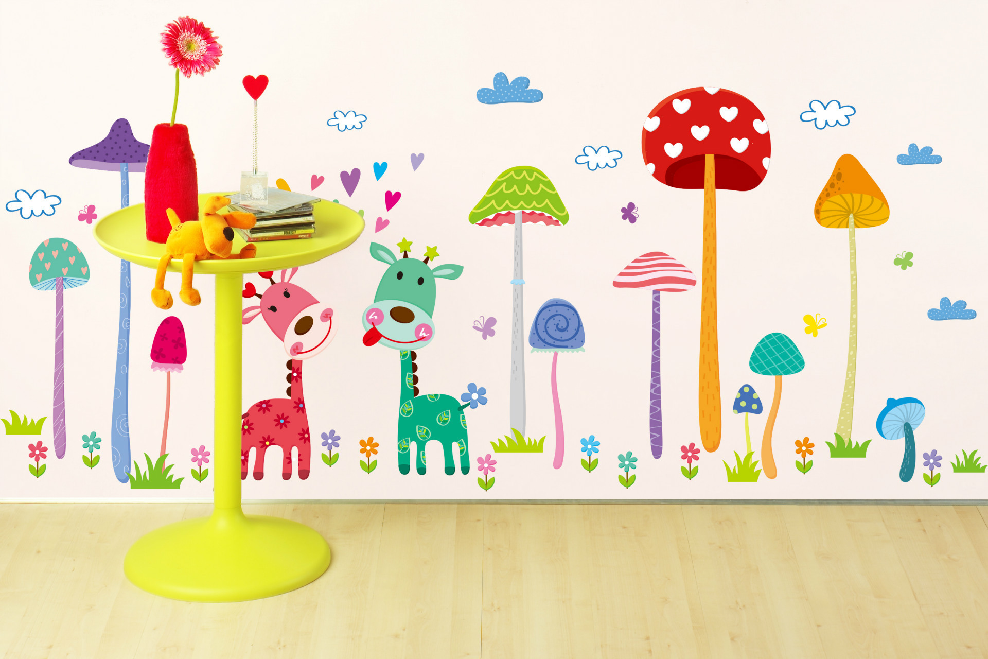 云创典 卡通蘑菇森林墙贴 儿童房幼儿园卧室客厅背景装饰 托管所游乐