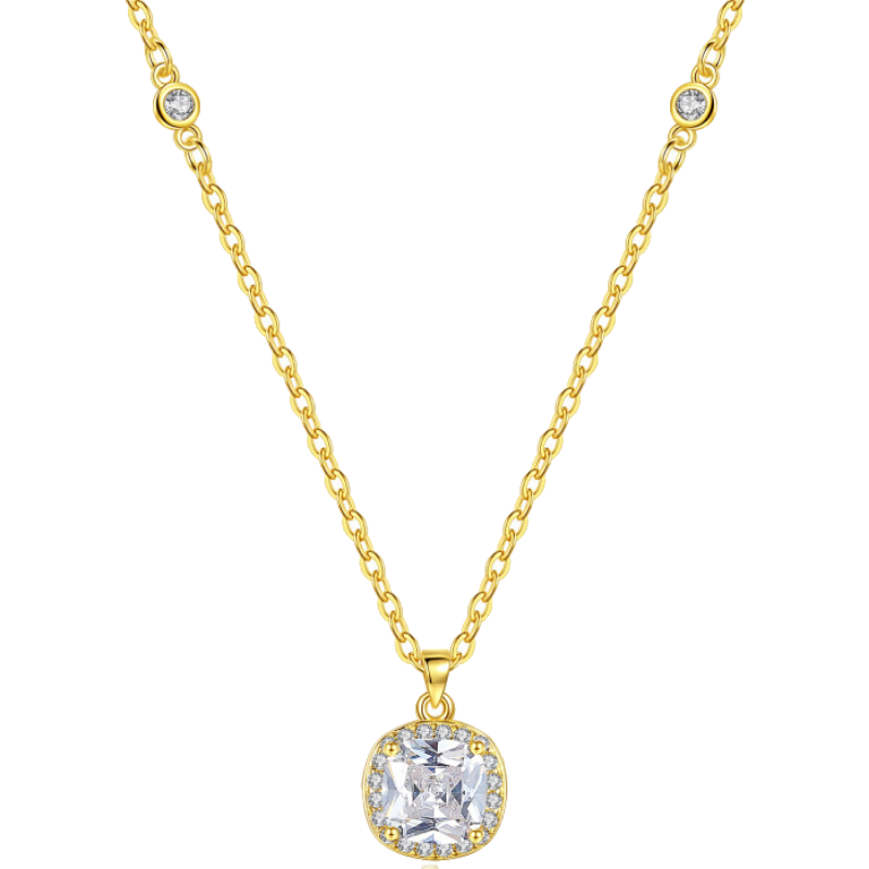 蒂卡世琦 璀璨之星项链一克拉方钻925银锆石群镶气质感女气质时尚锁骨