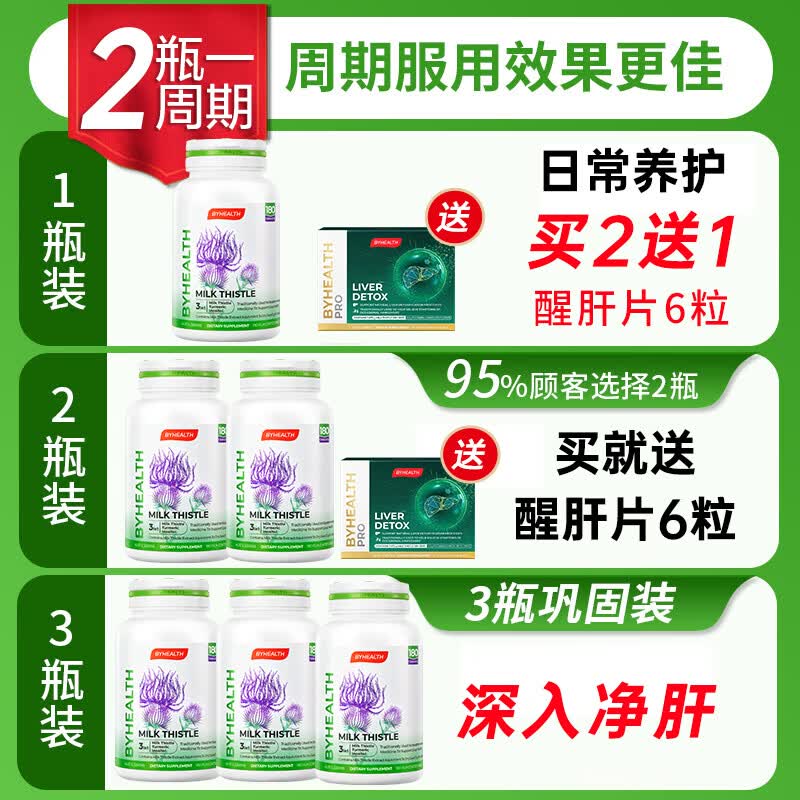 BYHEALTH夜肝片汤臣倍健奶蓟草护肝片水飞蓟澳洲进口 120粒/瓶【熬夜喝酒常备 养肝护肝】