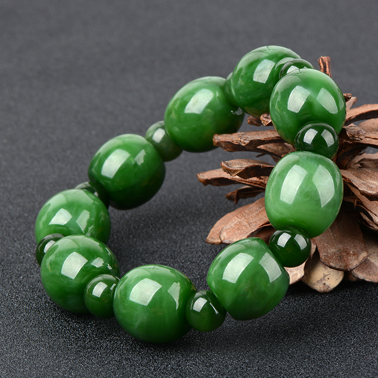 岑枫 新疆碧玉桶珠手链男女款转运珠手串玉石时尚大气带证书