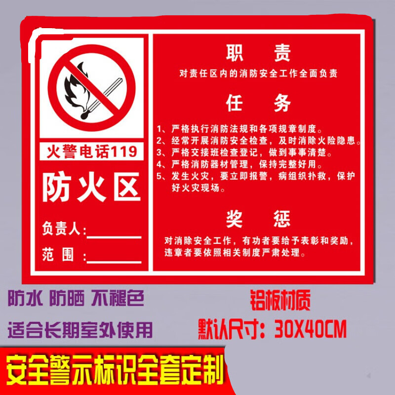 温妤消防安全重点部位标识牌防火警告提示牌责任牌责任区标志牌标示牌