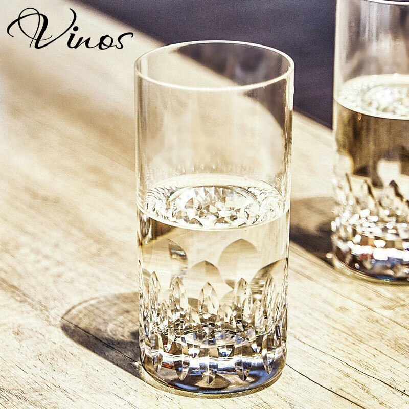 VINOS进口手工刻花水晶玻璃杯子套装家用泡龙井绿茶杯子办公室耐热水杯 进口直身杯420ML*6只【推荐款】