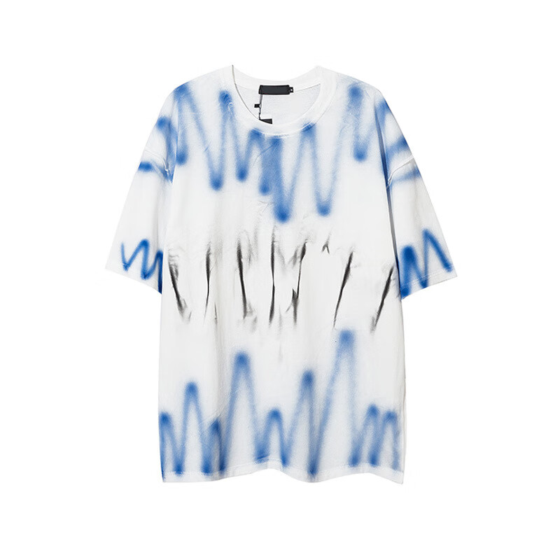 夏新款扎染涂鸦短袖t恤男士潮流宽松五分袖学生百搭上衣服yxf 白色 m
