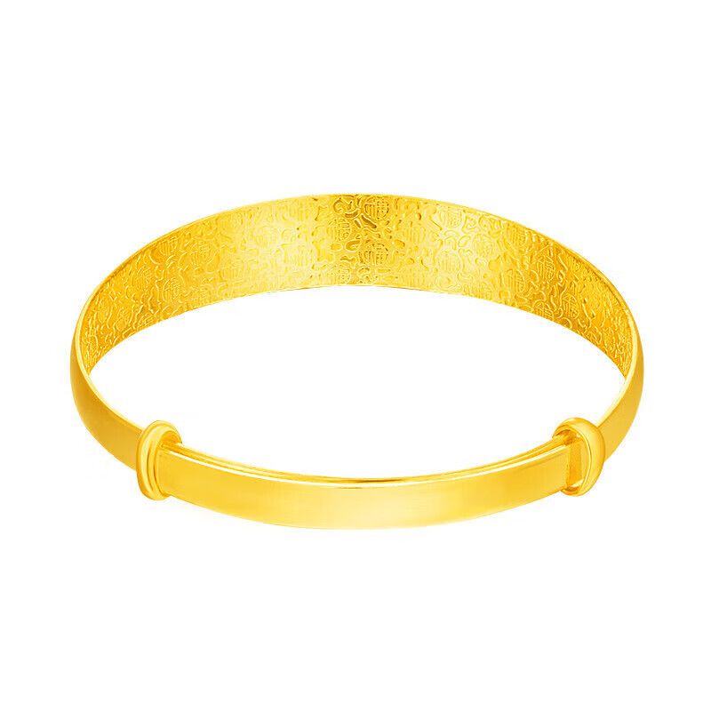 菜百首饰 黄金手镯 足金大气光面抛光推拉手镯 计价 约26.40克