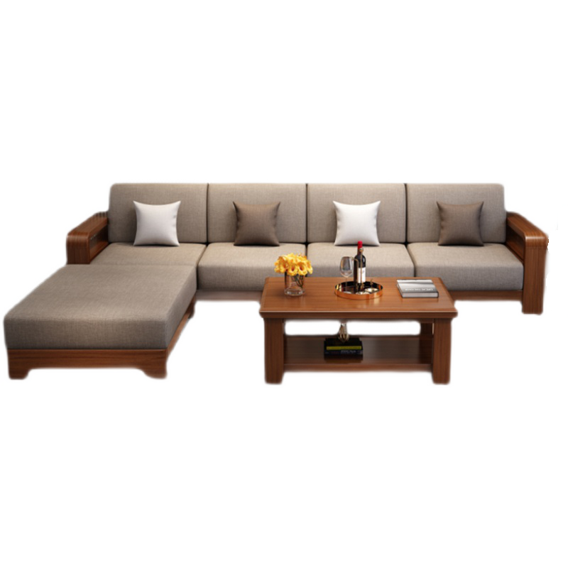 优卡吉 胡桃木实木沙发组合现代简约客厅新中式转角贵妃储物小户型家具YJ-928 五人位+贵妃榻(框架款)