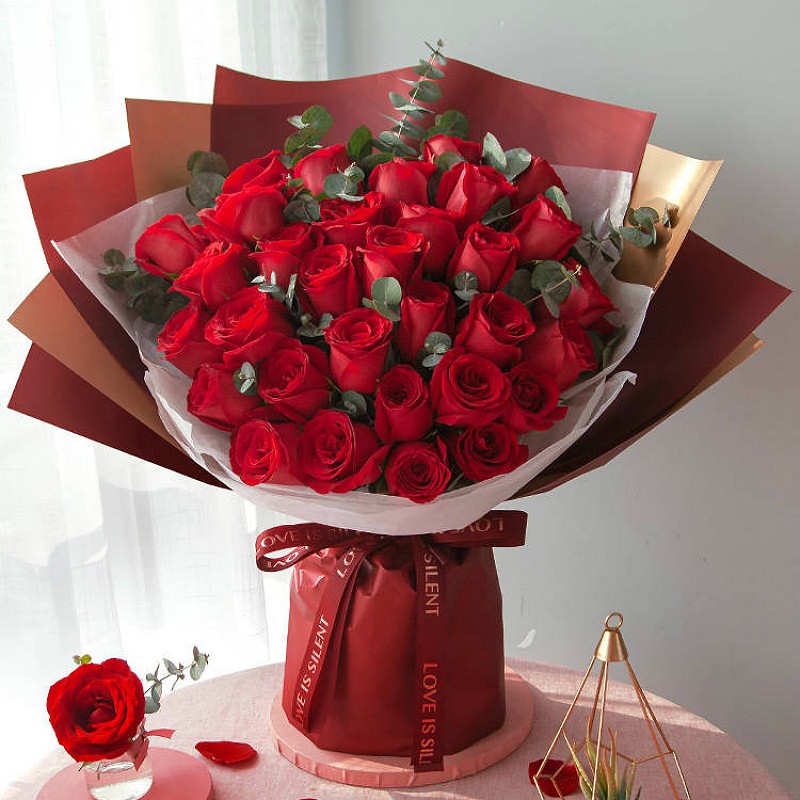 花西田 鲜花速递33朵红粉香槟玫瑰花束白玫瑰花束女友表白送老婆生日礼物全国同城配送花 33朵红玫瑰（一生一世）