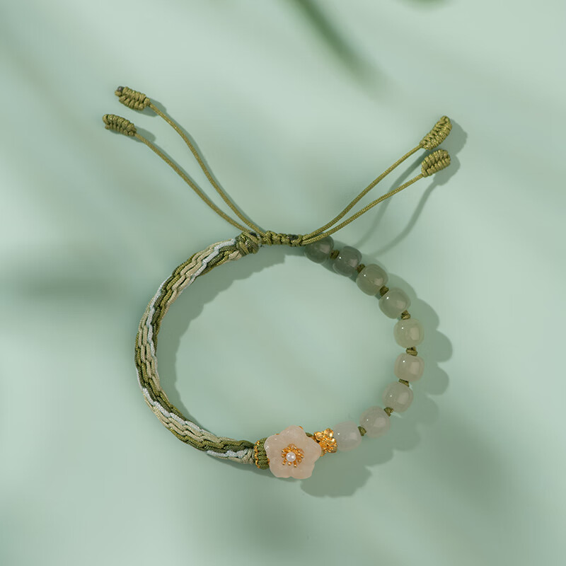 寻森天然和田玉手绳女手工编织轮回结桃花手链平安手串礼物送女友手饰