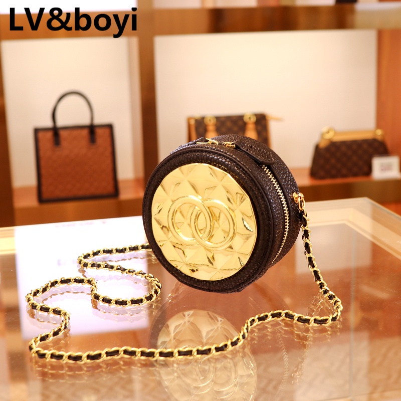 lvboyi包包法国2023新款单肩链条斜挎拉链限量时尚潮流小圆包 黑色 看