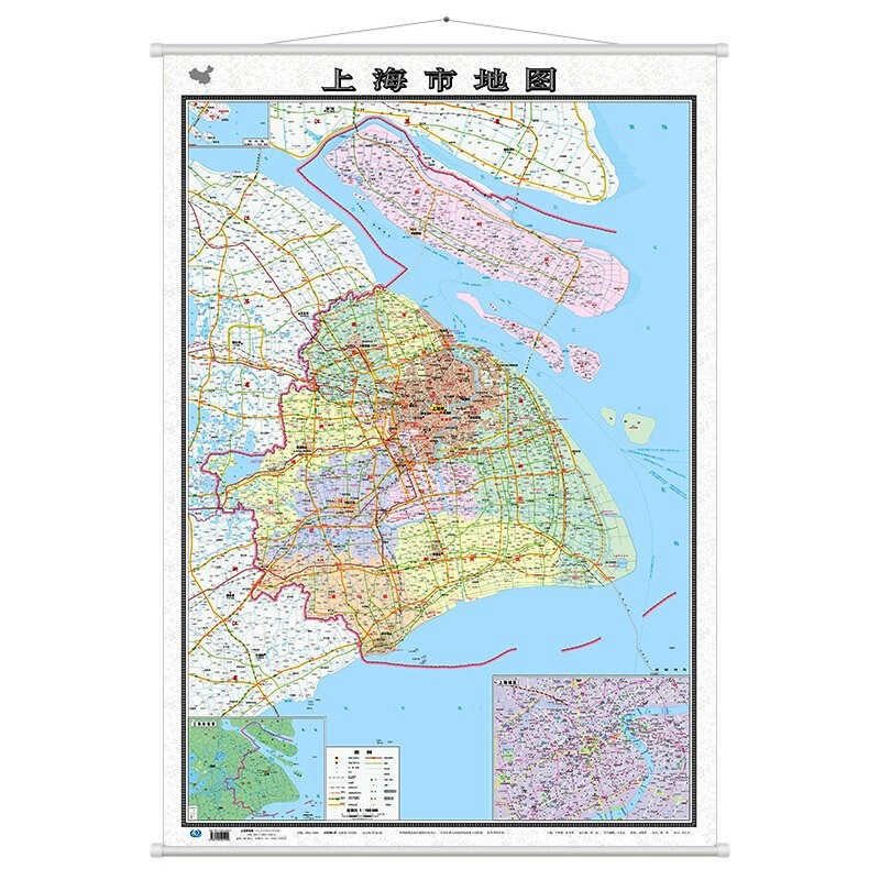 2023年 上海市地图 约1.1米*0.8米 政区交通图 挂绳版挂图
