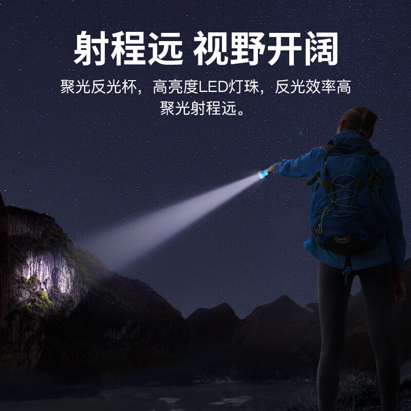 久量（DP）强光手电筒充电户外超亮远射家用LED迷你便携小手电起夜应急随身 【1511】灰蓝色