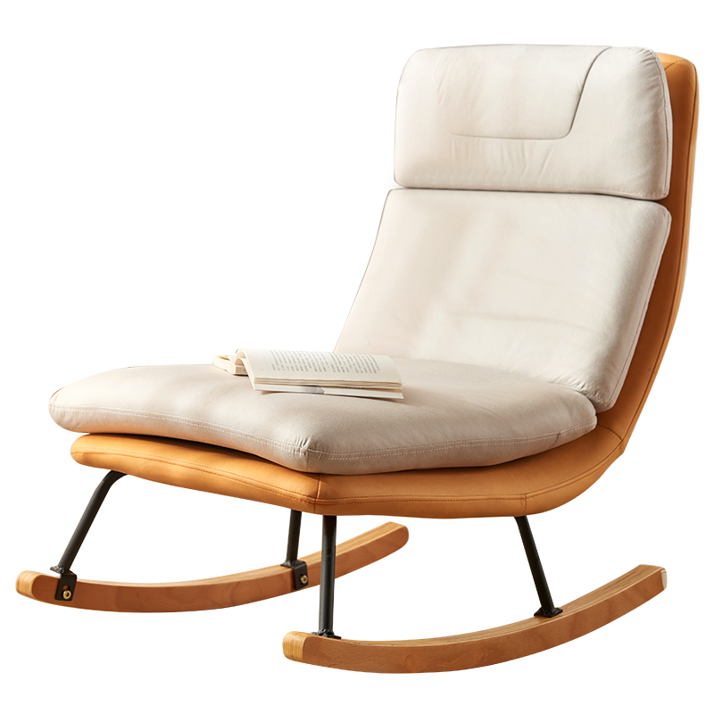 积木部落 懒人沙发躺椅阳台摇摇椅休闲逍遥椅折叠小沙发人体工学午休椅子 米灰垫+橘色底【免洗科技布】