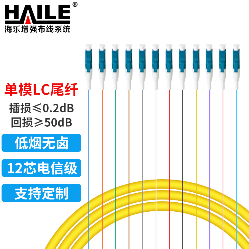 海乐（Haile）LC电信级单模12芯束装束状尾纤 法兰盘分纤箱ODF配线架专用 12LC-S1.5