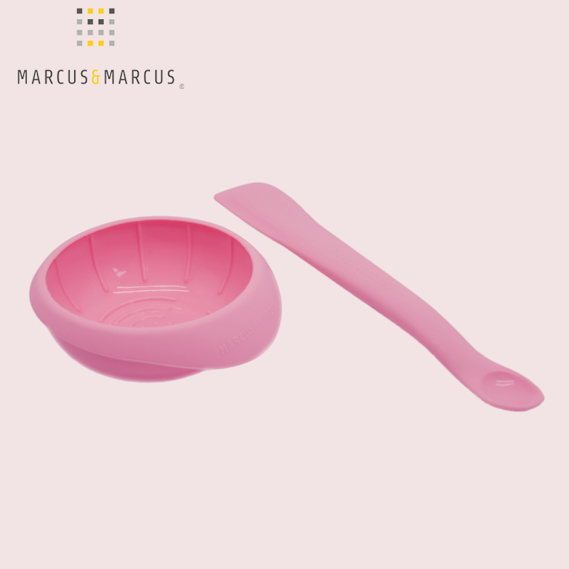 marcus&marcus马库狮幼儿辅食硅胶研磨碗宝宝喂养餐具套装 粉色